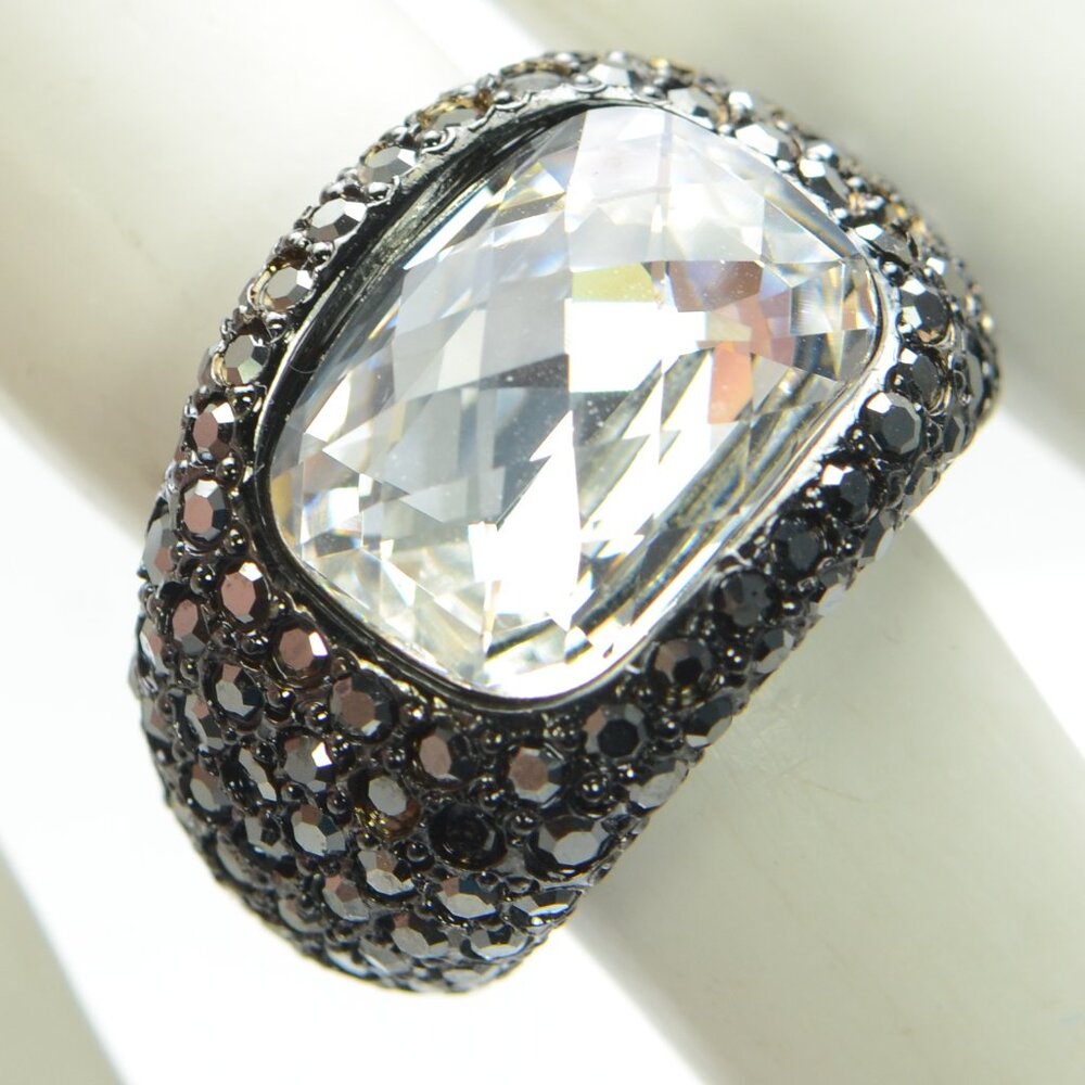 Kenneth Jay Lane Kjl Gunmetal Crystal Cocktail Ri… - image 1